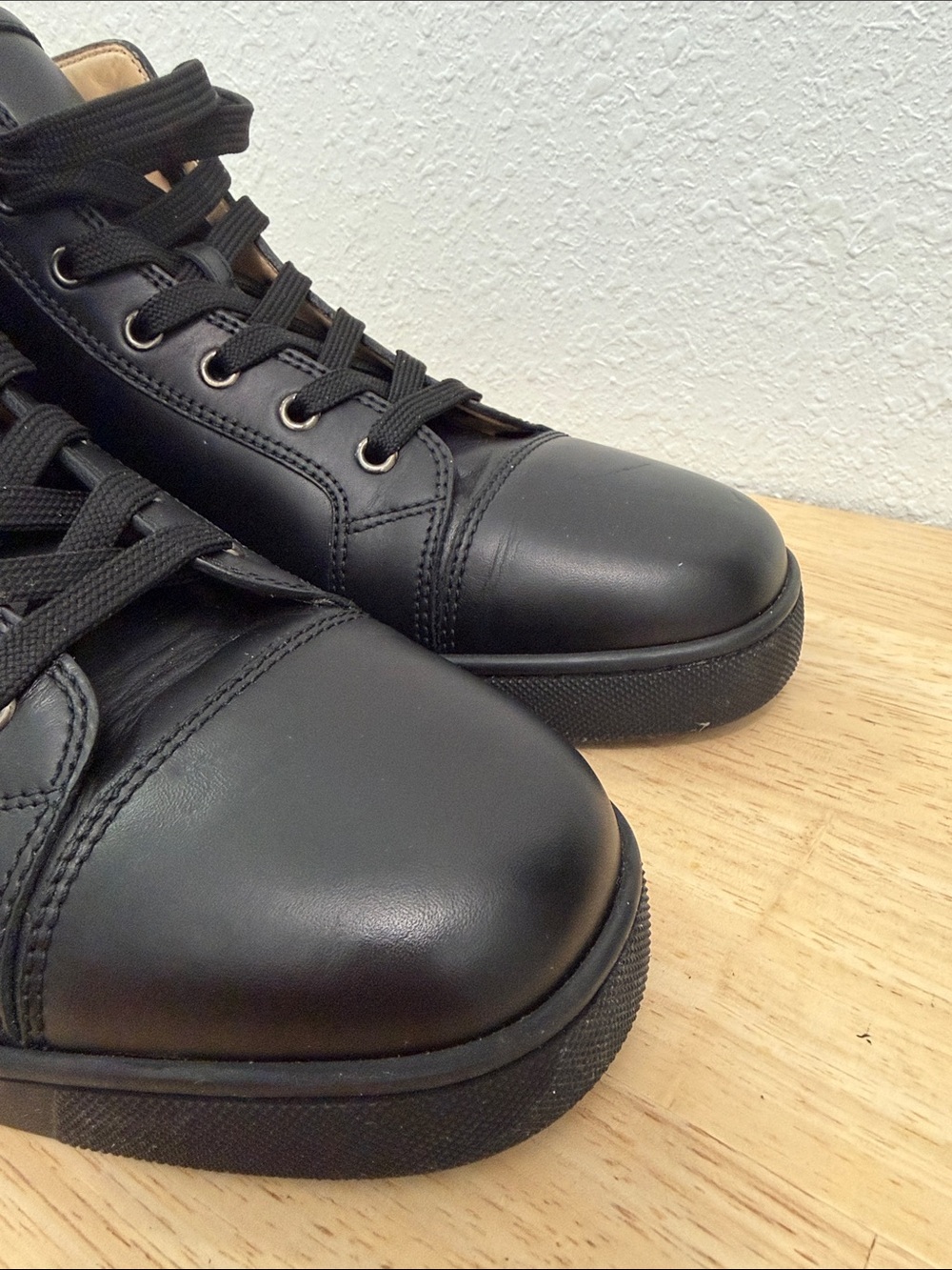 Christian Louboutin Men’s Black Leather High-Top Sneakers with Logo Patch - Picture 5 of 12
